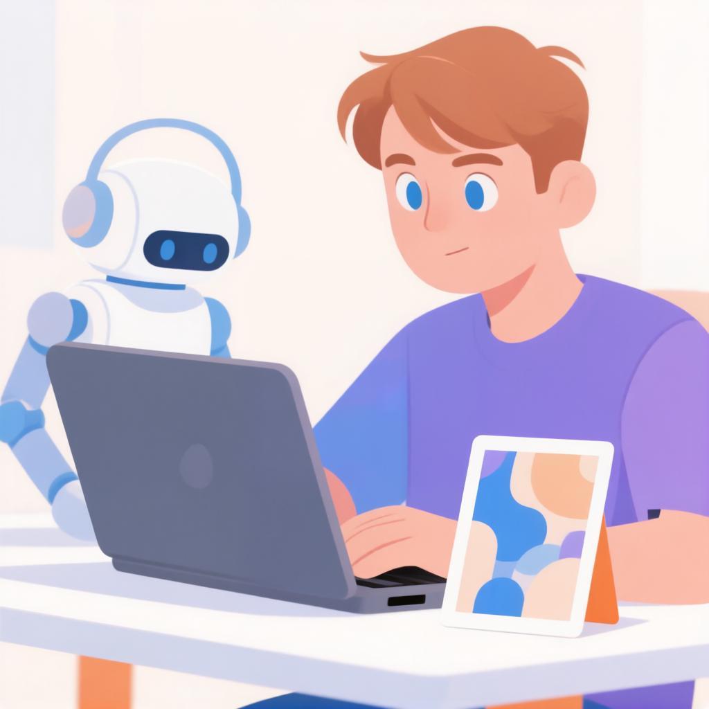 Человек проверяет черновик поста вместе с роботом-ассистентом